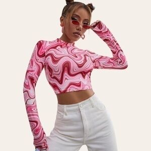 Shein Marble Print Mock Neck Crop Top 💕